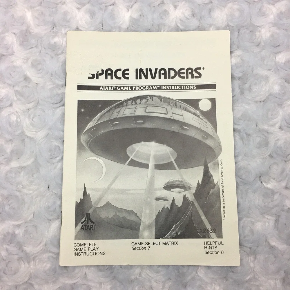 Vtg 1986 Atari Space Invaders 7 page Game Program Instruction Manual CX2632 ONLY